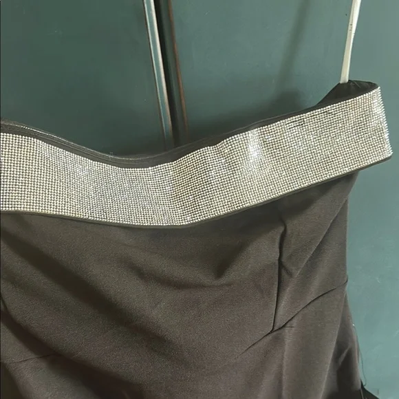 Lulu's Black and Silver Off-Shoulder Dress - Picture 2 of 5